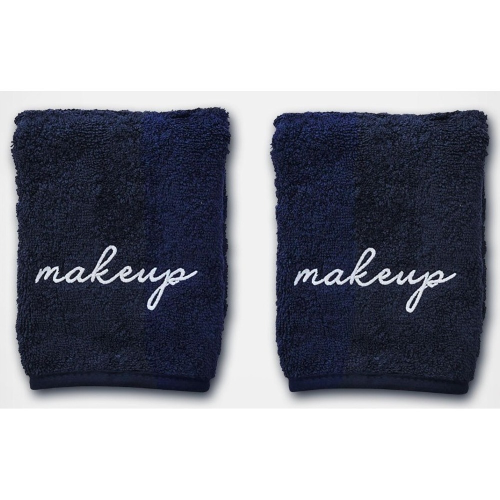 Weezie Towels Navy Blue Makeup Removal Face Towels Set of 2 Embroidered Plush